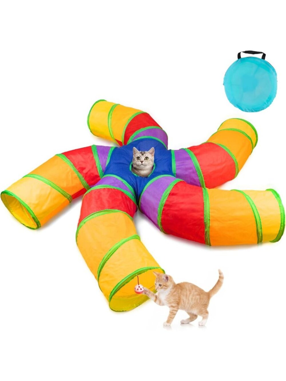 5-Way Cat Tunnel & Tube with Play Ball - Interactive S-Shaped Pet Toy for Indoor